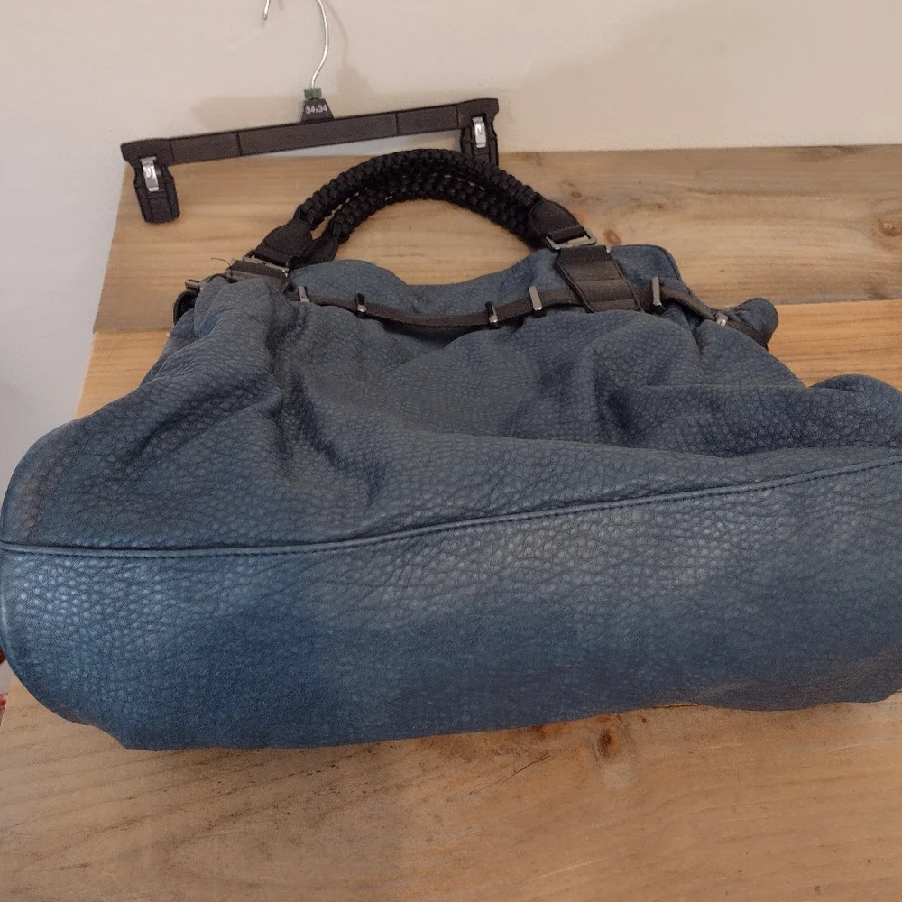 Romeo & Juliet Couture Blue Large Faux Leather Handbag w/ Braided Handle